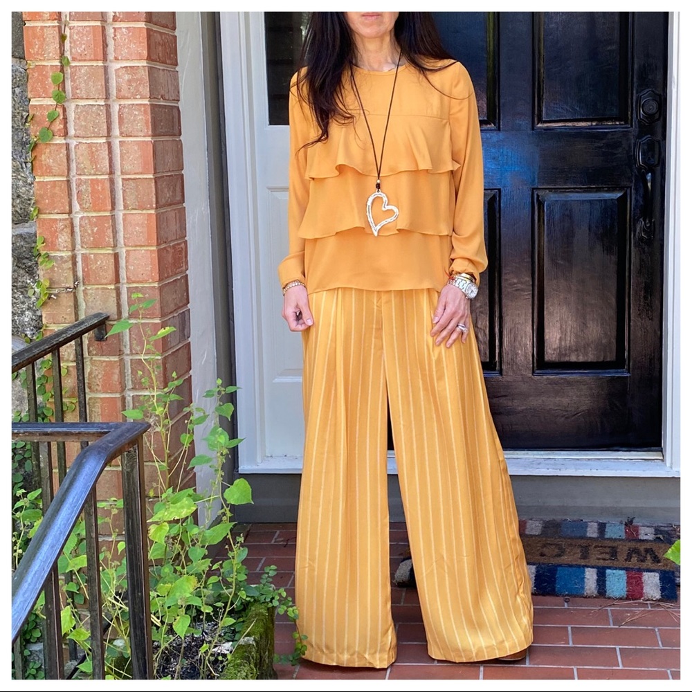 Chic Mustard striped wide leg palazzo pants - Picture 6 of 10